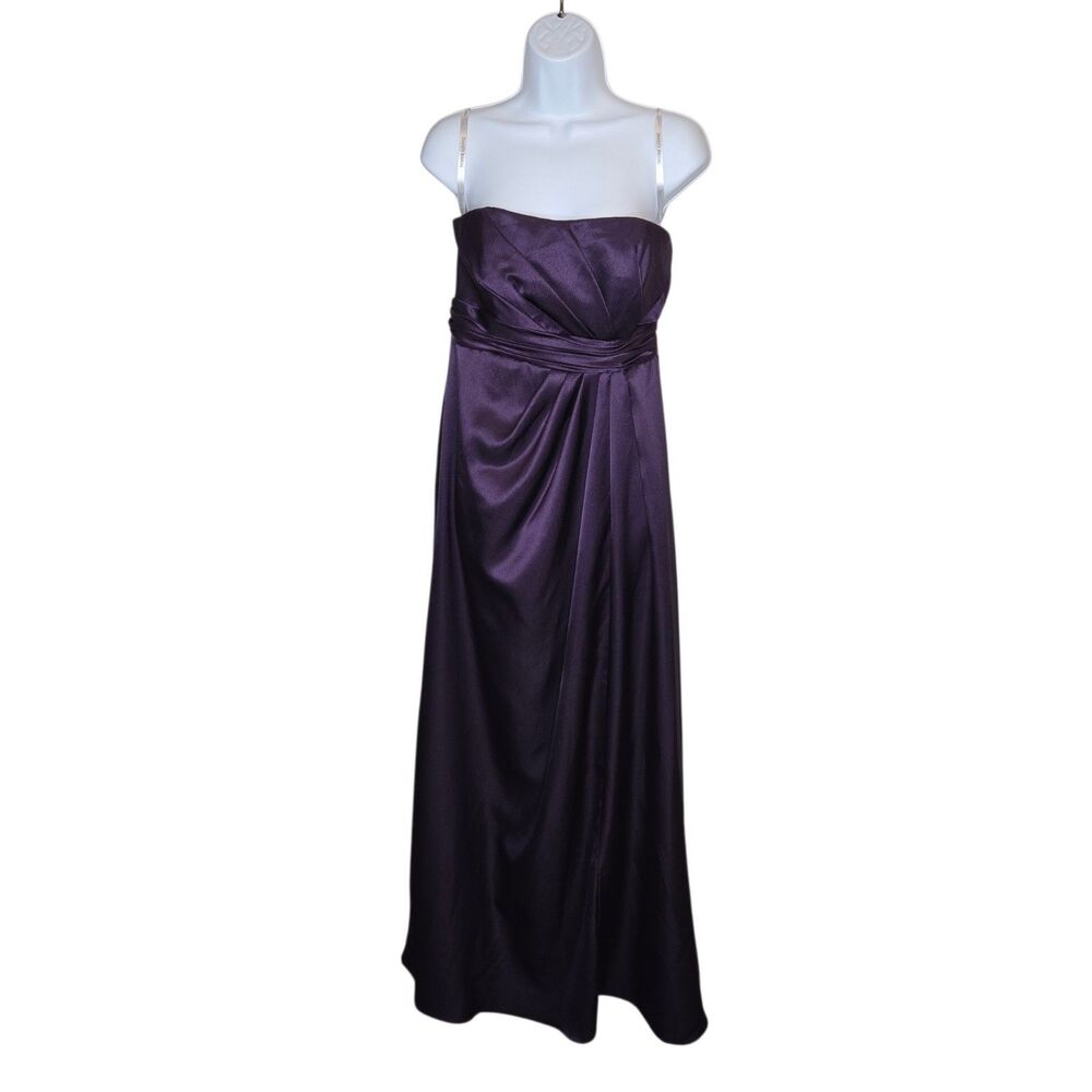 David's Bridal Purple Satin Strapless Gown F14033 Bridesmaid Prom Formal Size 6